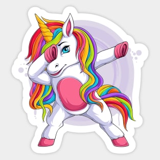 funny unicorn with blue eyes doing dabbing dance Sticker